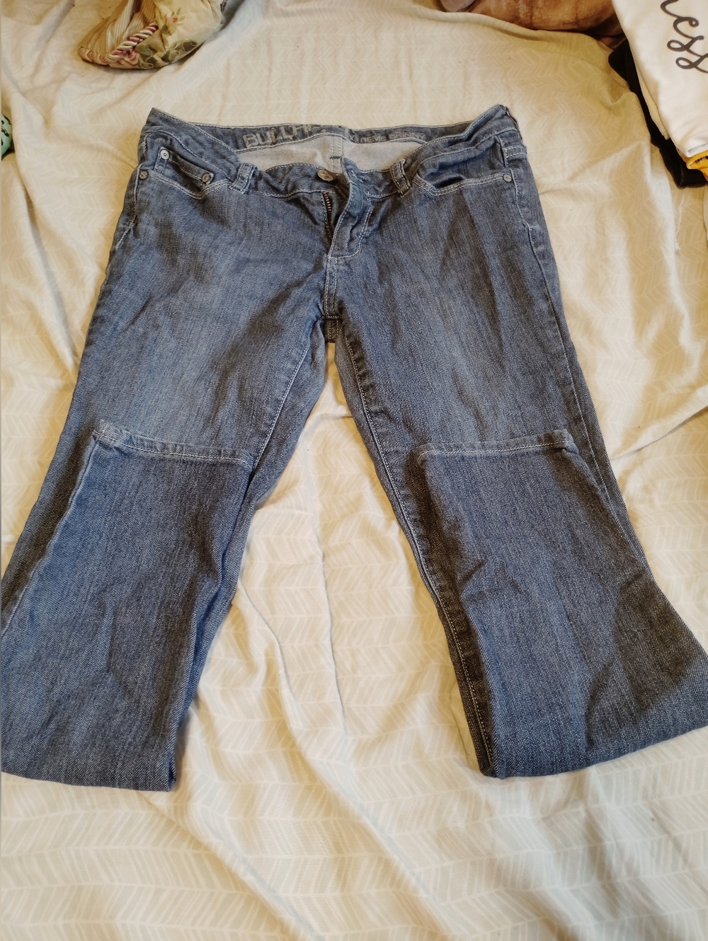 Bullhead Women's Blue Flare Patchwork Jeans